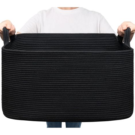 Geflochtener Wäschekorb 65L mit Griffen, Aufbewahrungskorb für Spielzeug & Decken, Schwarz (1/5)