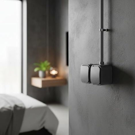 Prise Electrique Type E Interrupteur Saillie IP54 - Combiné Prise Interrupteur Mural Exterieur Etanche - Kit Prise Interrupteur Etanche Garage Atelier (gris) (1/4)