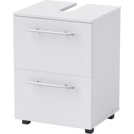 Meuble sous-vasque compact avec tiroir et porte, rangement salle de bain, blanc, 59cm
