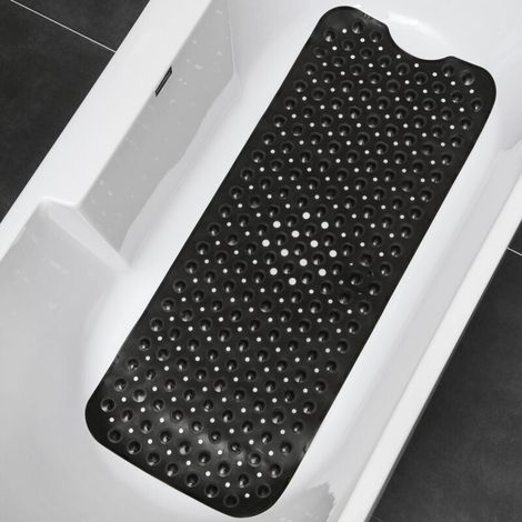 Alfombrilla de baño antideslizante (negra) con potentes ventosas, alfombrilla de baño antideslizante, segura, resistente al moho, lavable a máquina. (1/3)