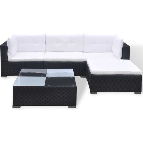 Muebles de jardín muebles de exterior juego de muebles de 5 piezas con cojines de resina tejida en negro 020016482 (1/5)