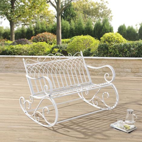 Panca a Dondolo Greenough da Giardino Vintage in Metallo 85 x 113 x 95 cm - Bianco [en.casa] (1/4)