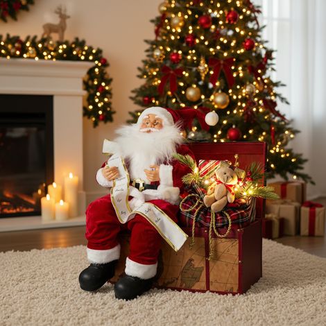 Babbo Natale seduto in poliestere con musica integrata, decorazione natalizia da h 52 cm (1/4)
