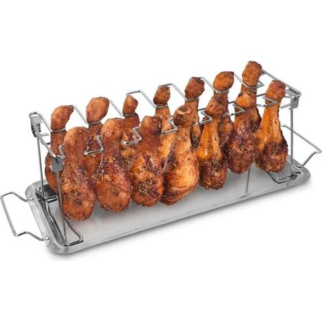 Support de Poulet Barbecue ou Four - Support de Cuisson en Acier Inoxydable pour 12 Cuisses ou Ailes Volaille - Grille avec Plateau (1/5)