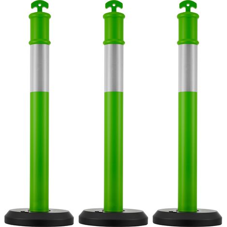 Mophorn Set di Paletti Delimitatori del Traffico φ375 x 1140 mm con Base Riempibile e Strisce Riflettenti, Paletti Stradali per Gestione della Folla, 3 pezzi, Verde