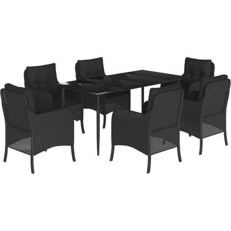 Set de comedor de jardín 7 pzas y cojines ratán sintético negro vidaXL (1/5)