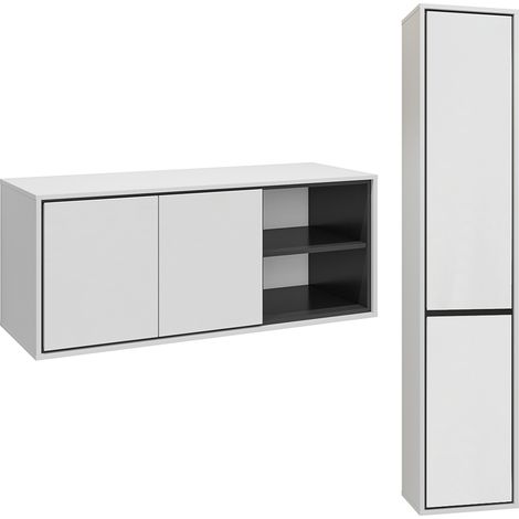 Doppelwaschtisch und Hängesäule 120cm Sophéa, Weiß