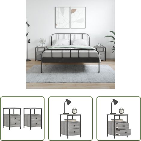 vidaXL Pieds réglables -  Tables de chevet 2 pcs sonoma gris 34x35,5x50cm bois ingénierie (1/5)