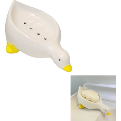 Porte-savon en céramique mignon en forme de canard, porte-savon auto-drainant pour douche, salle de bain, baignoire, cuisine, lavabo