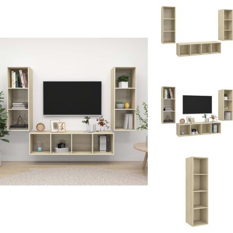 3-tlg. TV-Schrank-Set Sonoma-Eiche Holzwerkstoff - TV Schrank Set - Hängender TV Schrank - TV Möbel - Wohnwand - Regal (1/5)