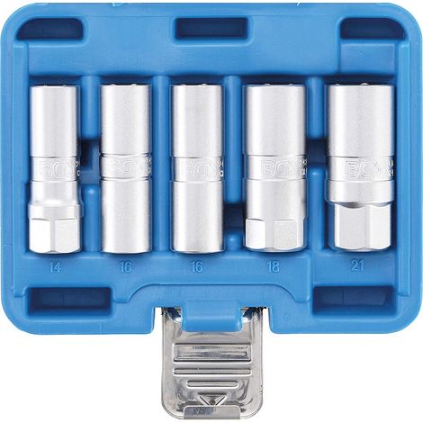 BGS Zündkerzen-Einsatz-Satz Sechskant Antrieb Innenvierkant 12,5 mm (1/2 Zoll) SW 14 - 21 mm 5 teilig (1/2)