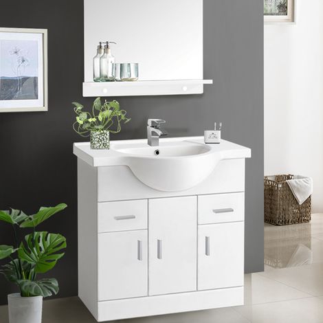 Bathroom Vanity Unit Basin Sink Storage Cabinet Furniture 850mm Gloss White