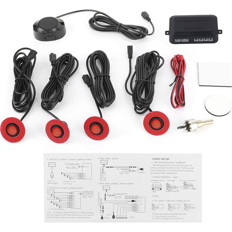Capteur de stationnement 16.5mm intégré pour voiture, kit d'aide au recul avec avertisseur sonore auxiliaire (Rouge) (1/5)