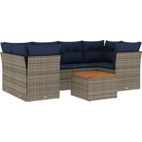 Set de sofás de jardín 7 pzas con cojines ratán sintético gris vidaXL (1/5)