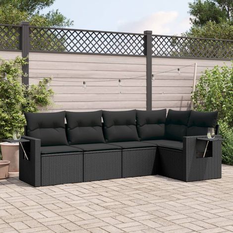 vidaXL 5 Piece Garden Sofa Set with Cushions Black Poly Rattan (1/3)