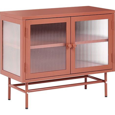 Buffet Moderne Acier Verre Cannelé 2 Portes Étagères Réglables Marron Doré Devon (1/5)