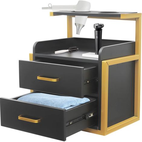 Armoire murale pour salon de coiffure avec tiroirs et support de sèche-cheveux pour accessoires de coiffure, armoire de rangement de beauté, moderne, doré et noir, 40 x 30 x 48 cm