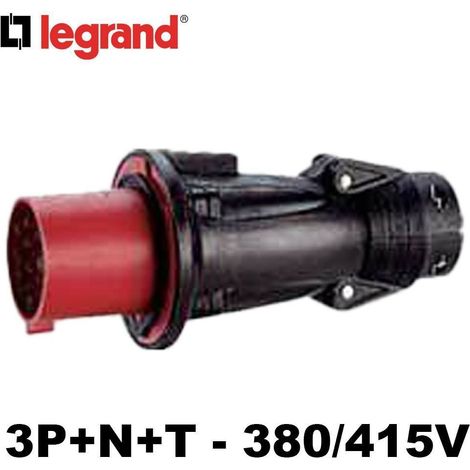 fiche droite male 32 ampères 3p+n+t ip44 rouge - legrand hypra 52954