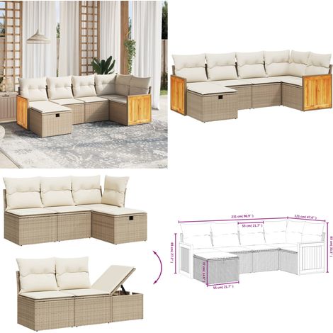 6-tlg. Garten-Sofagarnitur mit Kissen Beige Poly Rattan - Gartensorte - Gartenmöbelset - Polyethylen Outdoor Furniture - Rattan Gartenmöbel - Lounge Set - Home & Living (1/4)