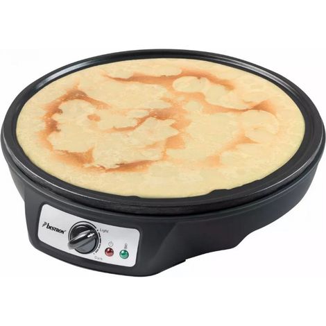 Bestron crepiera elettrica, Macchina per crêpes dal design retrò, per crêpes con Ø 30 cm, incl. spargitore di pastella e giratorta, con rivestimento antiaderente, 1000 watt, colore: Nero (1/5)
