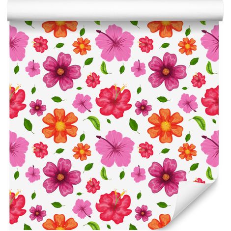 Papier peint Fleurs blanc, rose poudré et pêche 50x1000 cm (1/5)