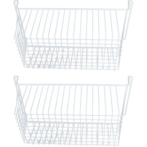 Lot de 2 paniers de congélateur en fil d'acier, grande capacité, support robuste, avec poignée, pour placard et plan de travail, 56,5 x 25,2 x 24 cm avec poignée de 7 cm (1/5)