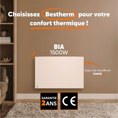 Radiateur électrique fixe à inertie sèche fonte 1500W Bestherm BIA horizontal blanc
