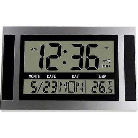 Horloge murale numérique LCD à grands chiffres : heure, température, calendrier, alarme. Horloge de table/bureau au design moderne. Design moderne. Idéale pour la maison ou le bureau. (1/5)