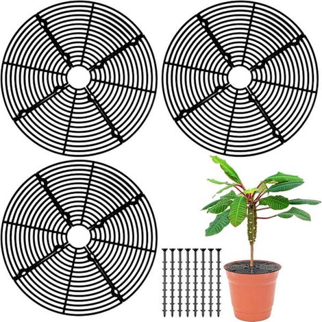 Lot de 3 protections pour pots de fleurs, protection contre les animaux, grille avec découpe centrale, protection du sol (noir, 30 cm) (1/5)