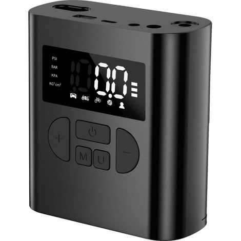 Compresseur d'air, gonfleur de pneu de voiture 6000 mAh, pompe à vélo avec 5 modes de gonflage, affichage numérique, écran LCD numér (1/5)