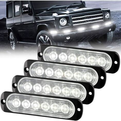 Feux Stroboscopique Urgent Avertissement Flash Danger Lampe d\'avertissement 6 LED Blanc pour Véhicule Camion Remorque 12-24V (4pcs)