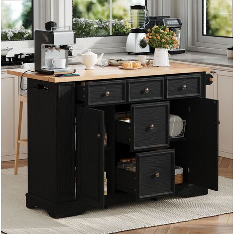 Mueble de cocina isla central extensible 130,5 x 40-65 x 92 cm negro DESVIAE (1/5)