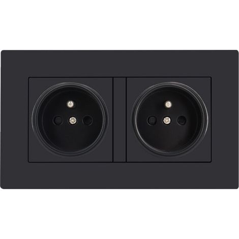 Prise murale monobloc prise de courant ca 2 ensembles cadre en verre trempé norme française 16 ampères 250 V noir-14686mm (1/5)
