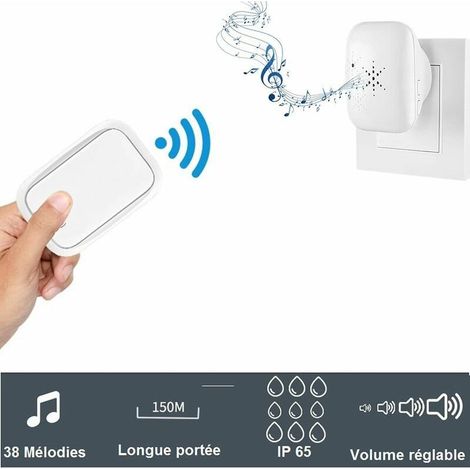 VURAHOME - Sonnette extérieure sans fil et sans pile, étanche, IP 65, neige, pluie, humidité, blanche (1/3)