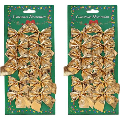 Lazos navideños grandes para árbol de Navidad, adornos para árbol de Navidad, color dorado. (1/2)