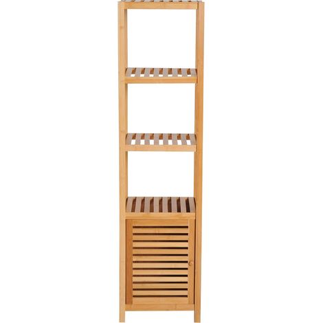Mueble De Baño Mueble De Baño Con 3 Compartimentos Abiertos, Mueble De Almacenamiento De Bambú, Mueble Para Wc, Natural, 36X33X140Cm