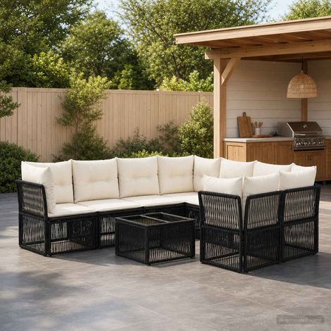 vidaXL Set Divano da Giardino 9 pz Nero polyrattan (1/5)