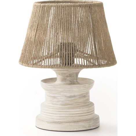 Lampe de table en jute et bois esprit naturel artisanal - bois naturel et jute beige