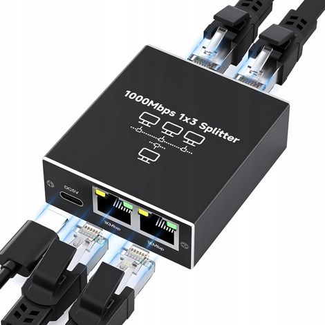 SPLITTER LAN 1x3 ADAPTER SWITCH SPLITTER 2xRJ45 ETHERNET 1000 MB GIGABIT