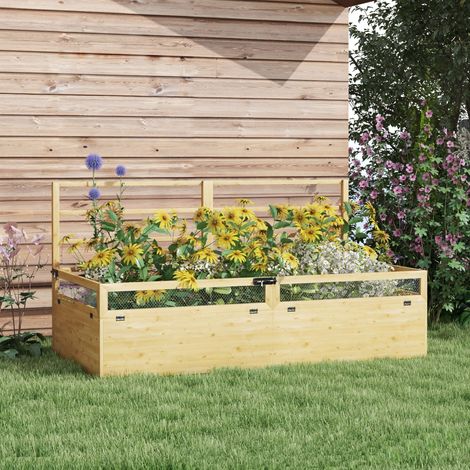 Carré potager surélevé Outsunny avec treillis, bac à plantes en bois, jardinière pour jardin et balcon, bois naturel, 183 x 98,5 x 95 cm