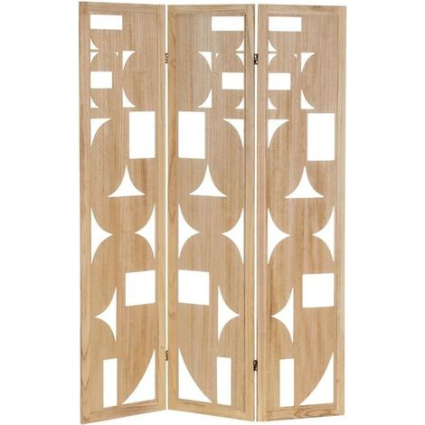 Paravent avec 3 pans en bois MDF et paulownia coloris naturel - Longueur 120 x Profondeur 2 x Hauteur 170 cm (1/3)