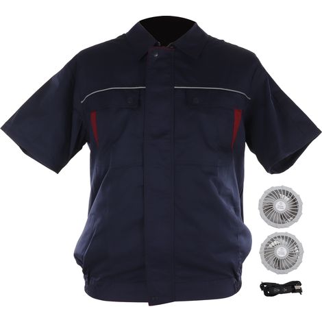 Veste Rafraîchissante USB à Manches Courtes avec Ventilateurs - Vêtement Climatisé pour Été - Taille XL Bleu Marine et Rouge (1/5)