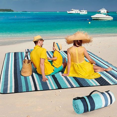 Couverture de plage, 203203cm, couverture de pique-nique imperméable et anti-sable pour 5 à 8 adultes, tapis de plage surdimensionné et léger, tapis anti-sable pour les voyages et le camping ( ) (1/5)