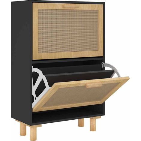 Armoire à chaussures - Meuble à chaussures Noir 52x25x80 cm Bois d'ingénierie/rotin fr7122 - Maison La Vie (1/5)