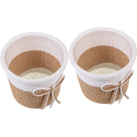 Lot De 2 Cache-Pots Tissés Panier De Plantation en Papier Imitation Pot De Fleurs 10.50 X 10.50 X 9.00 Cm pour Plantes Intérieures Cactus Décoration Maison Bureau (1/5)