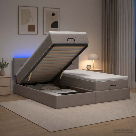 vidaXL Lit coffre avec matelas et LED Taupe 180 x 200 cm Tissu (1/5)
