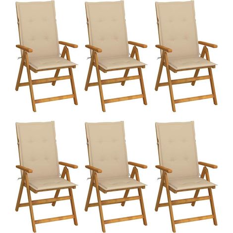 Lot de 6 Chaises de jardin pliables - Chaises d'extérieur pour terrasse/jardin avec coussins Bois d'acacia BV862617 - BonneVie (1/5)