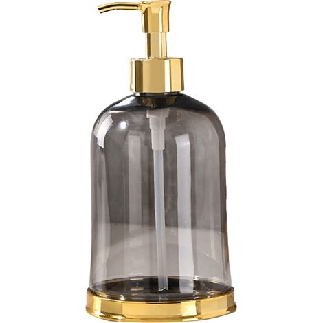 Dispensador de gel desinfectante para manos, botella de plástico recargable con dosificador, envase de superficie lisa de 450 ml, apto para baño, encimera de cocina y fregadero - color gris. (1/4)