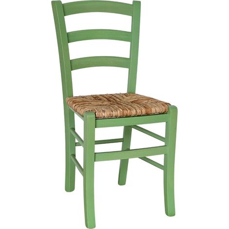 Chaise de salle à manger en bois massif de hêtre – Assise en paille de riz tressée – Hauteur d'assise 47 cm – Finition peinture aniline (1/5)