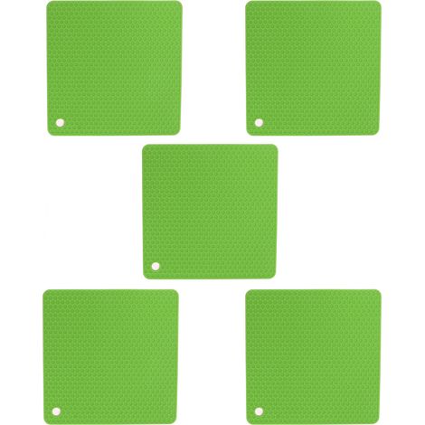 Lot de 5 dessous de plat carrés en silicone résistant à la chaleur et antidérapant, de forme alvéolée, pour plan de travail de cuisine (vert). (1/5)